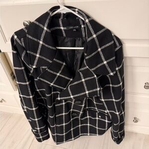 Larry Levine Black and White Checkered Pea Coat